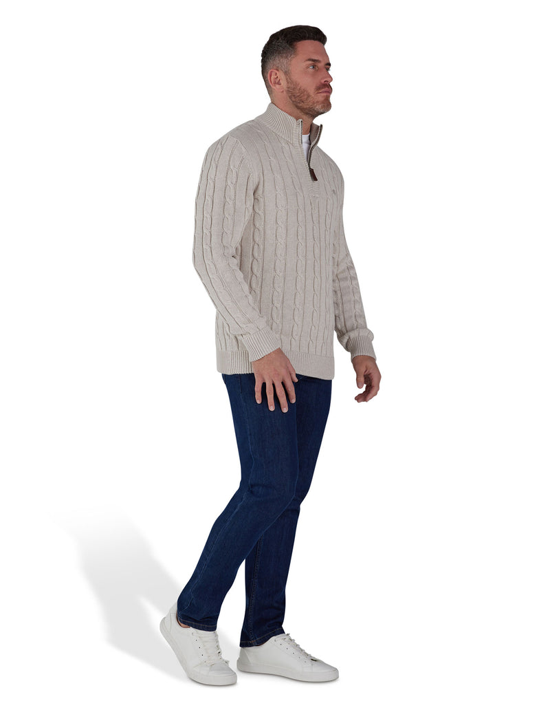 Chunky Cable Knit Quarter Zip - Oatmeal