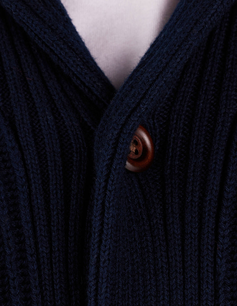 Button Up Shawl Cardigan - Navy