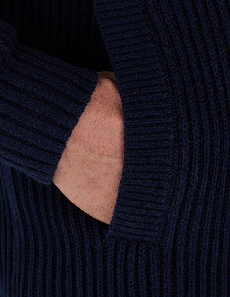 Button Up Shawl Cardigan - Navy