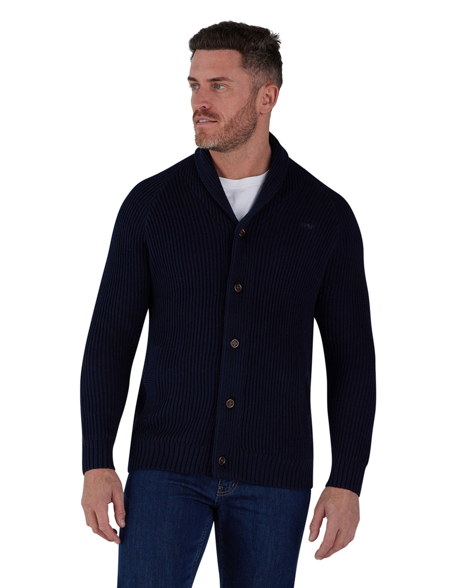 Button Up Shawl Cardigan - Navy – Raging Bull Clothing