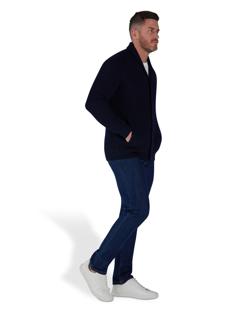 Button Up Shawl Cardigan - Navy