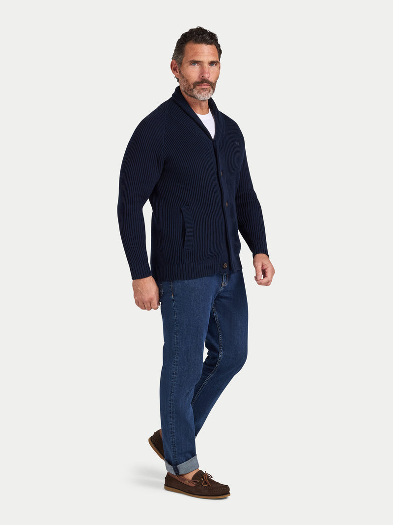 Button Up Shawl Cardigan - Navy