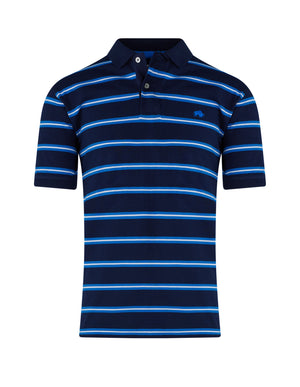 Trio Stripe Pique Polo - Navy
