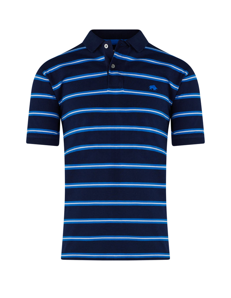 Trio Stripe Pique Polo - Navy