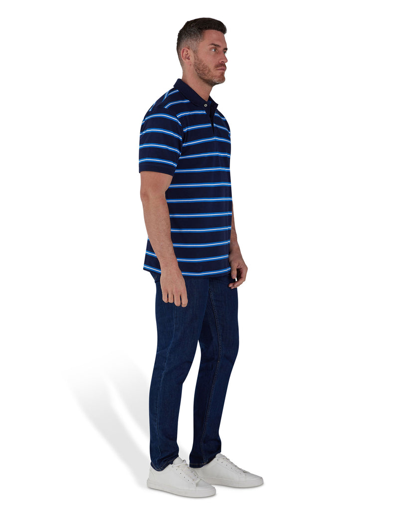 Trio Stripe Pique Polo - Navy