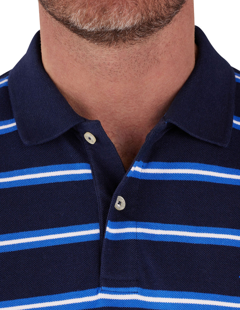 Trio Stripe Pique Polo - Navy