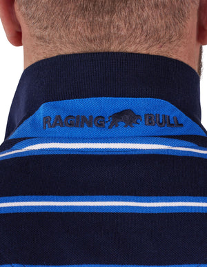 Trio Stripe Pique Polo - Navy