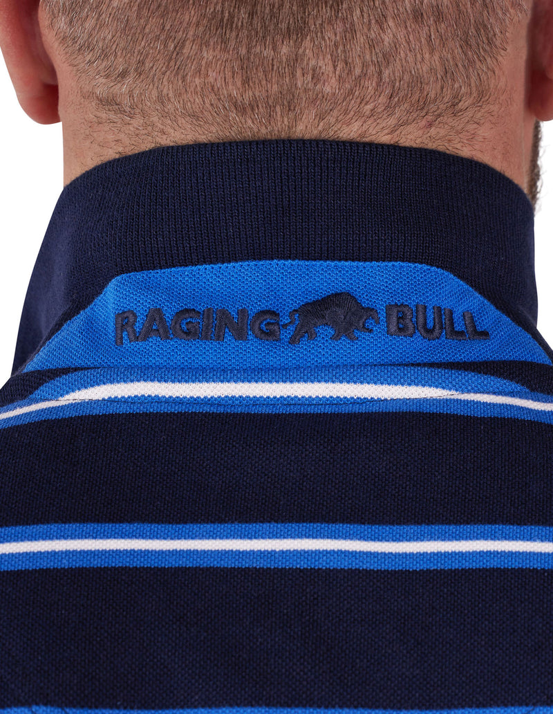 Trio Stripe Pique Polo - Navy