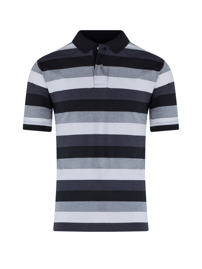 Irregular Hoop Jersey Polo - Grey Marl