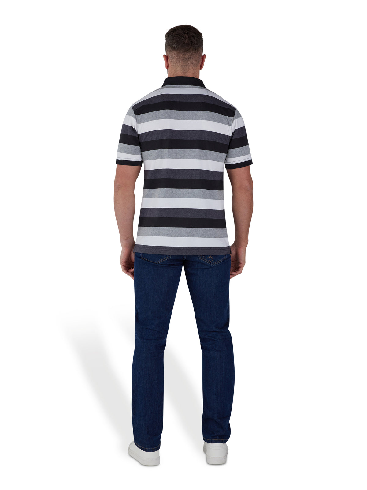Irregular Hoop Jersey Polo - Grey Marl