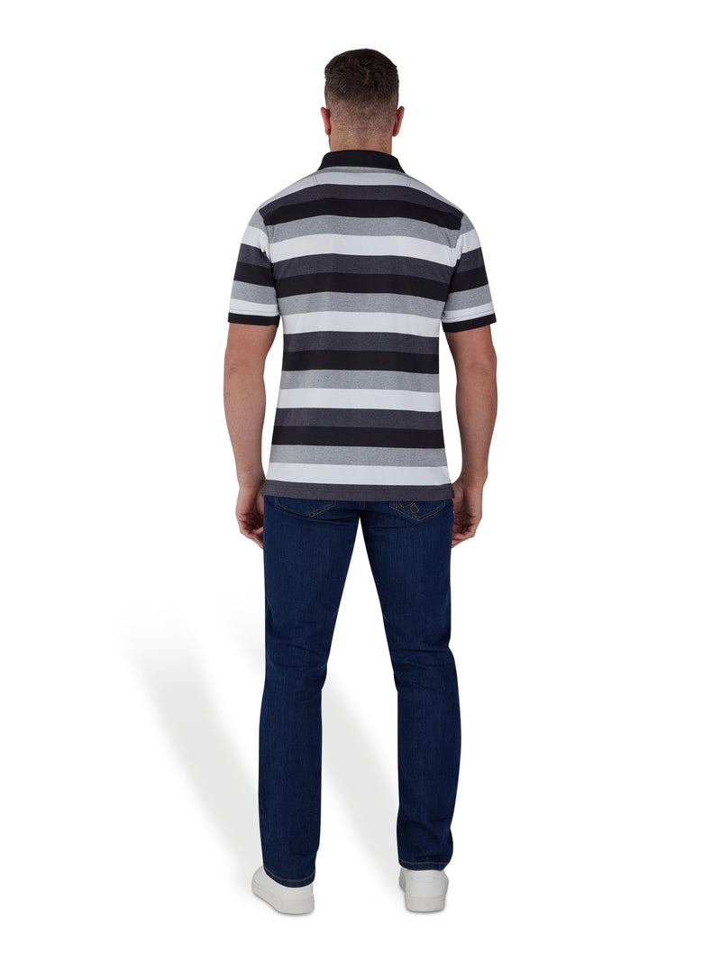 Irregular Hoop Jersey Polo - Grey Marl