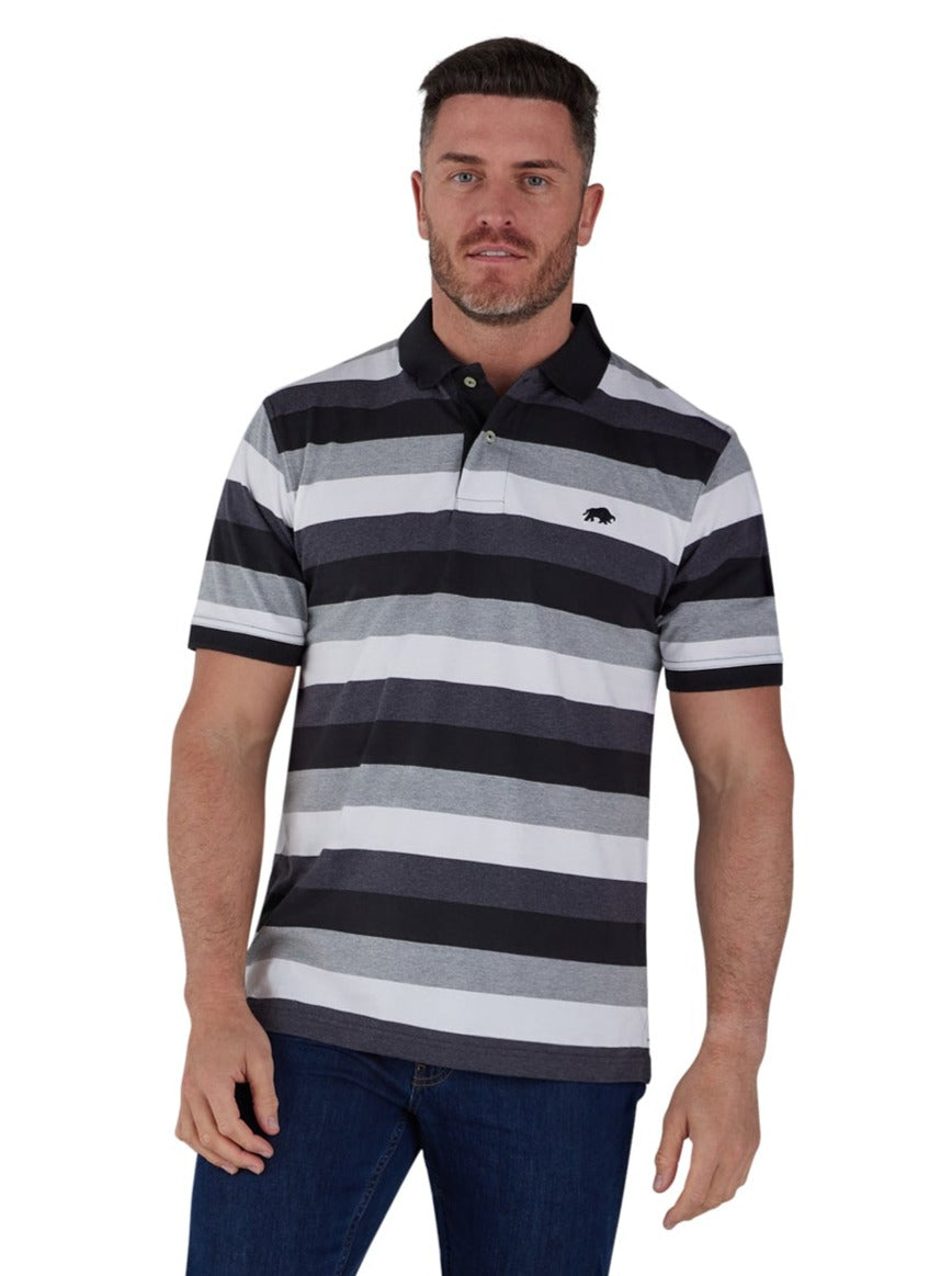 Irregular Hoop Jersey Polo - Grey Marl