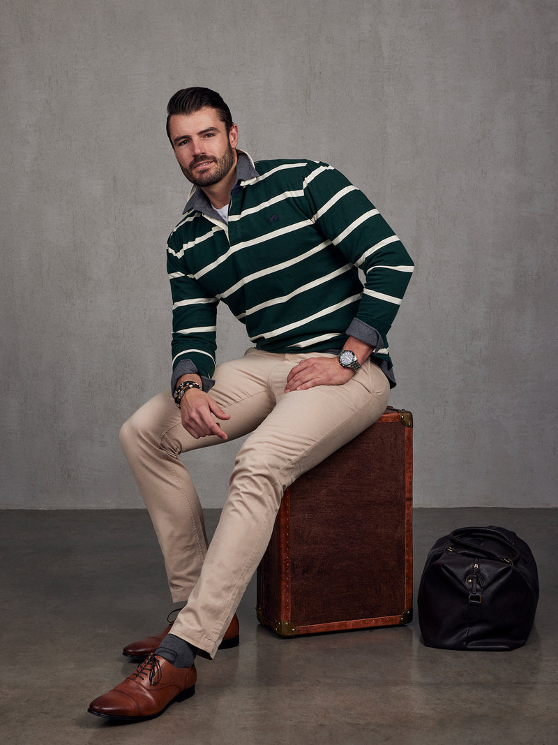 Long Sleeve Fine Stripe Rugby - Forest