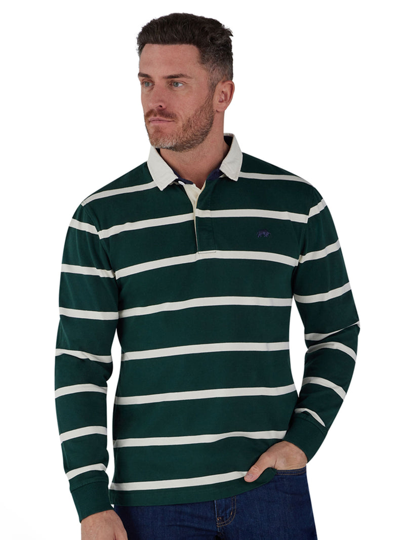 Long Sleeve Fine Stripe Rugby - Forest