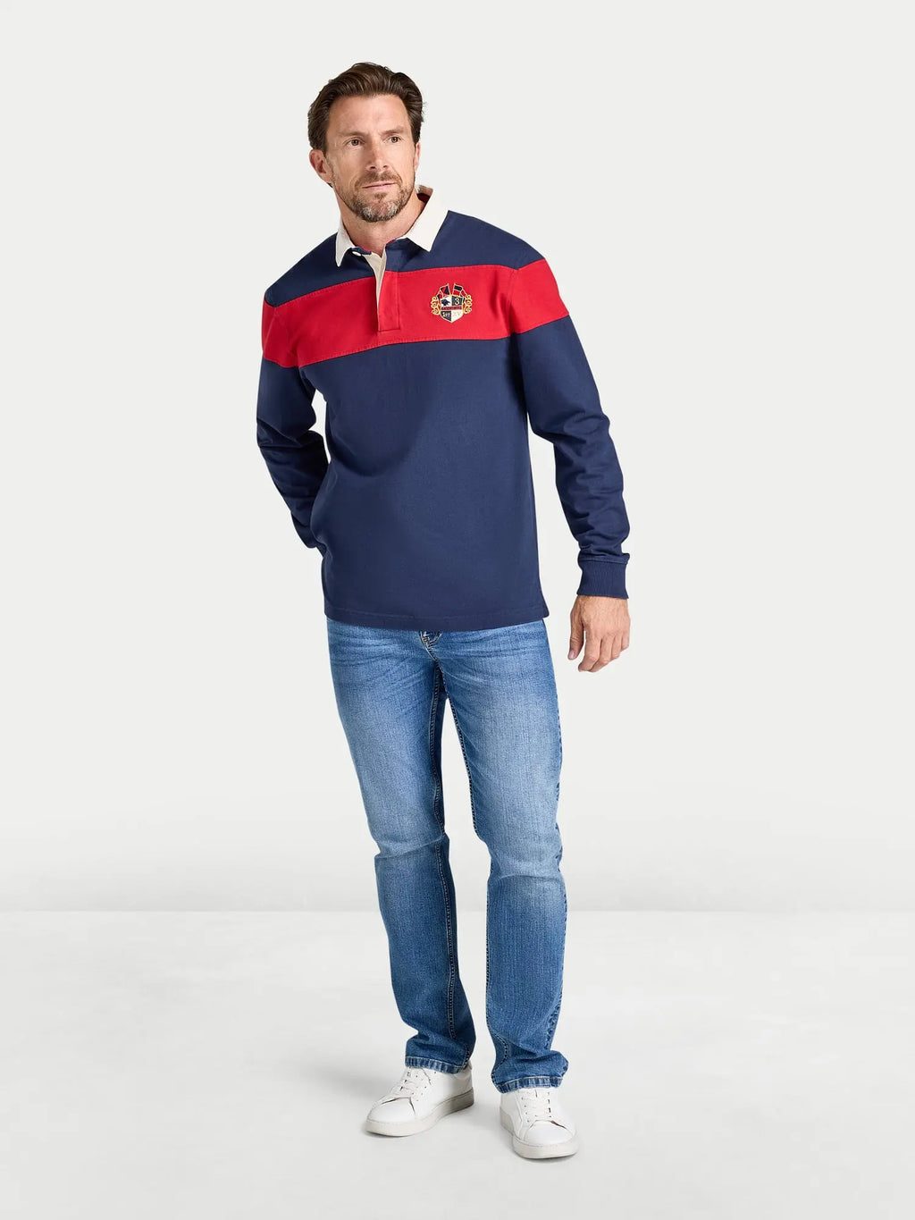 Chest Panel Rugby Shirt - Long Sleeve - Navy
