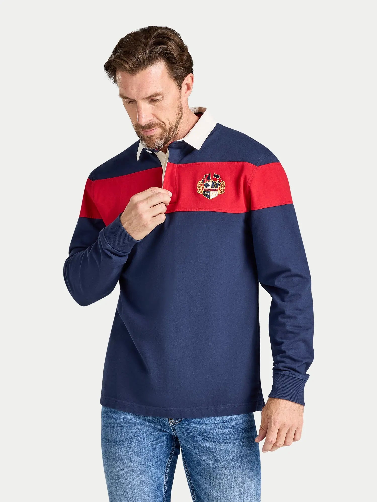 Chest Panel Rugby Shirt - Long Sleeve - Navy