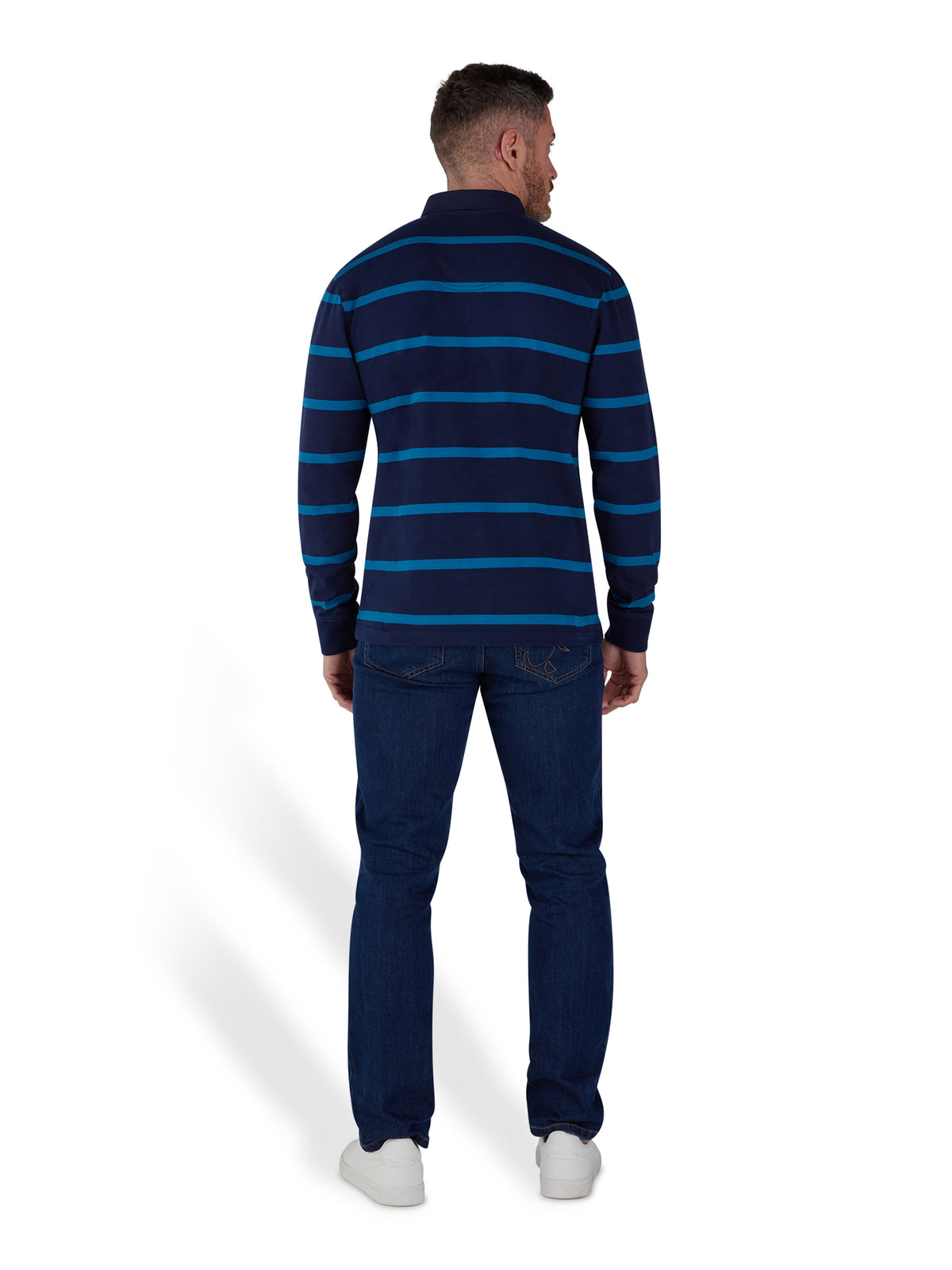 Long Sleeve Fine Stripe Rugby - Navy