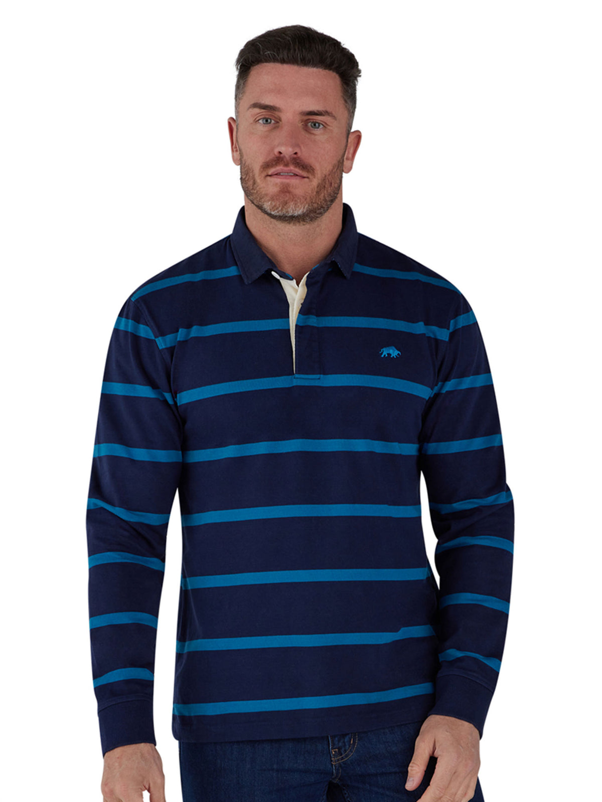 Long Sleeve Fine Stripe Rugby - Navy