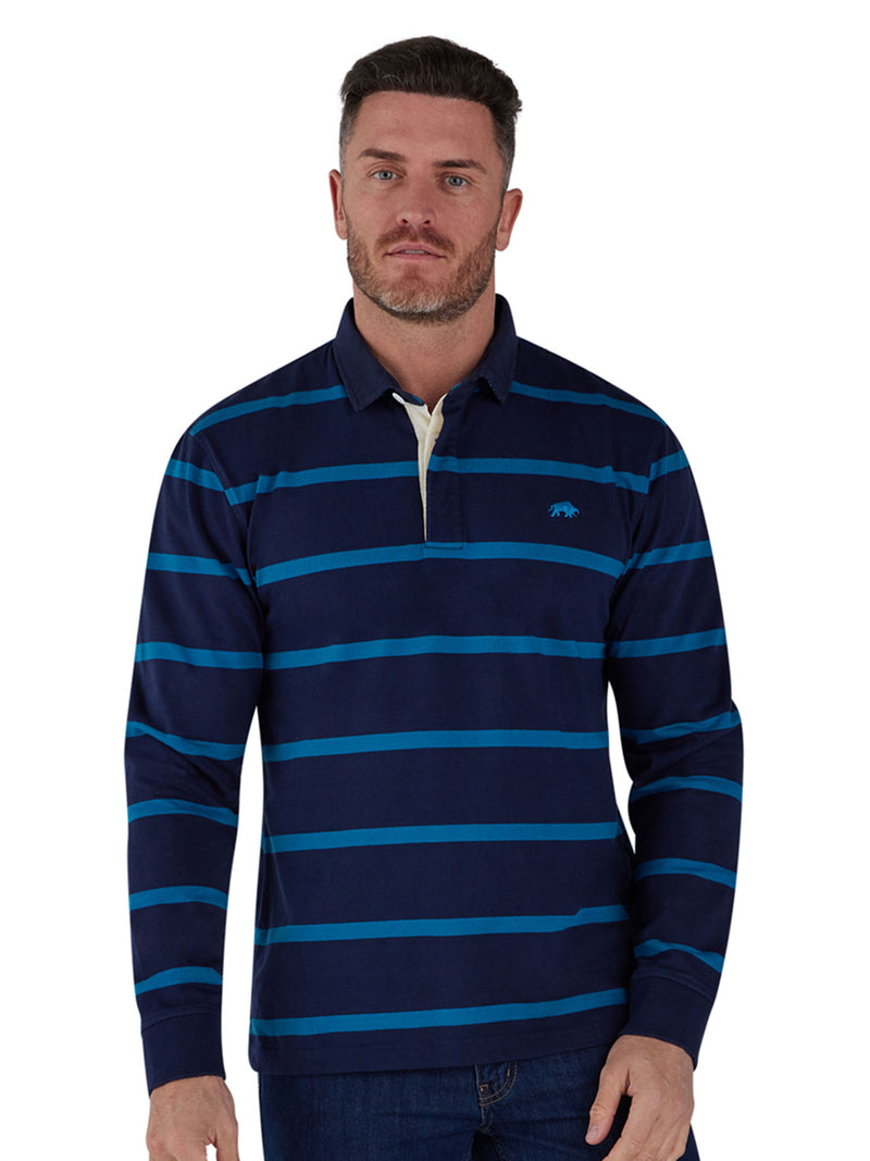 Long Sleeve Fine Stripe Rugby - Navy