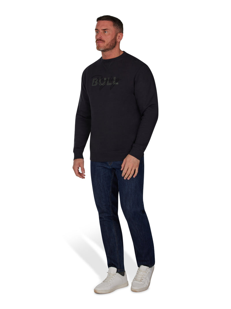 Embroidered Script Crew Neck Sweat - Black