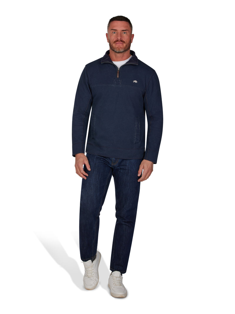 Pique Quarter Zip Sweat - Navy