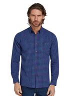 Long Sleeve Window Pane Brushed Cotton Shirt - Navy