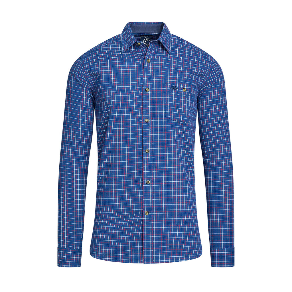 Long Sleeve Window Pane Brushed Cotton Shirt - Navy