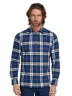 Long Sleeve Large Plaid Brushed Cotton Shirt - Navy