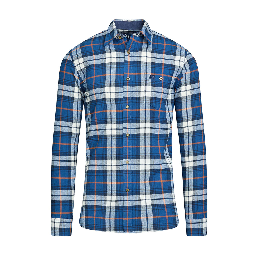 Long Sleeve Large Plaid Brushed Cotton Shirt - Navy