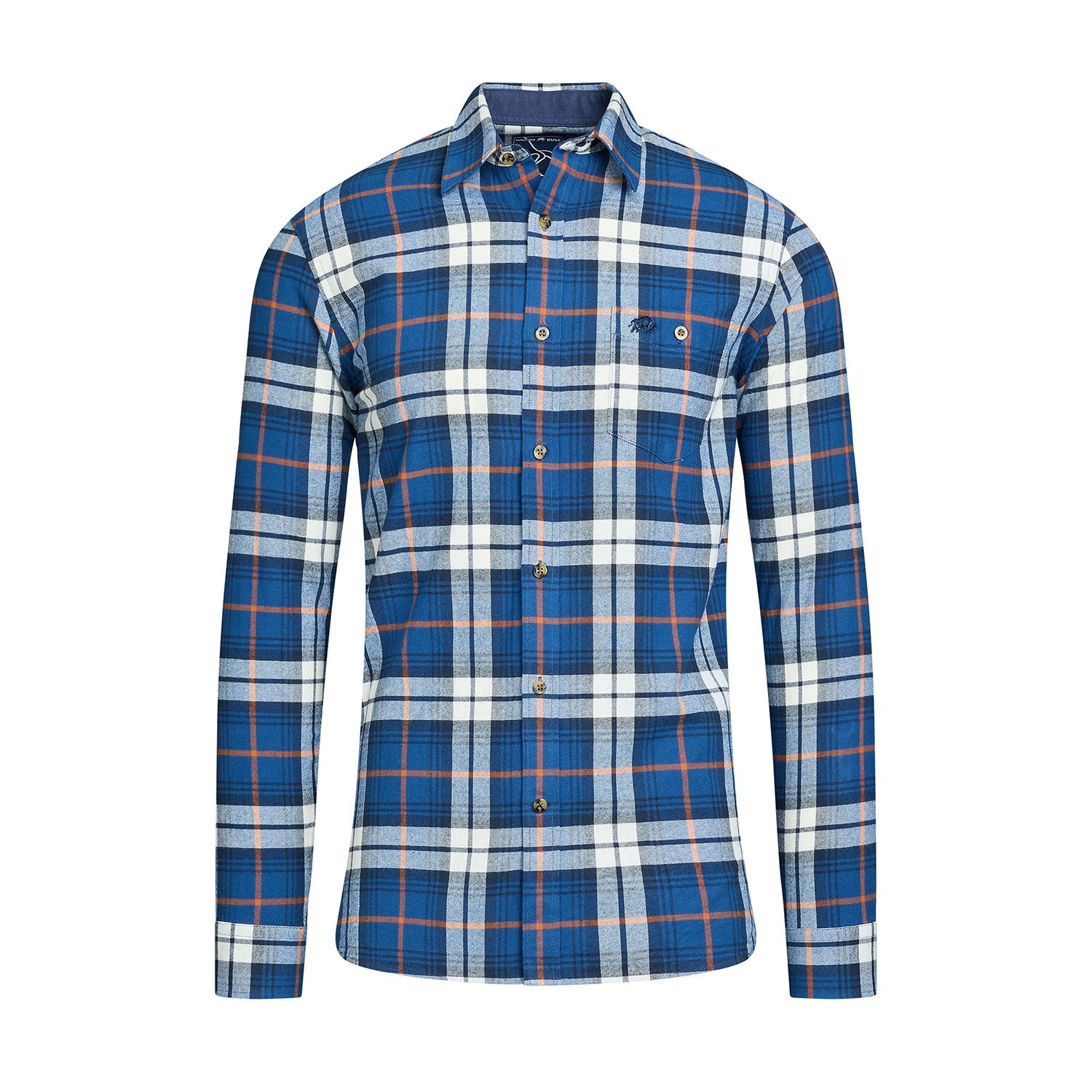 Long Sleeve Large Plaid Brushed Cotton Shirt - Navy