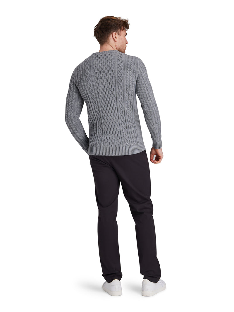 Chunky Cable Crew Neck Knit - Grey Marl