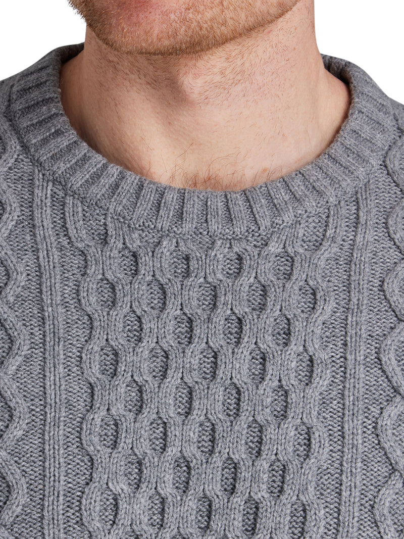 Chunky Cable Crew Neck Knit - Grey Marl