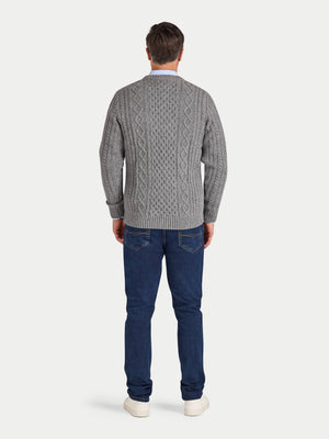 Chunky Cable Crew Neck Knit - Grey Marl