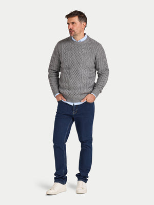 Chunky Cable Crew Neck Knit - Grey Marl