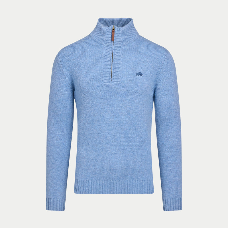 Chunky Fleck Quarter Zip Knit - Chambray