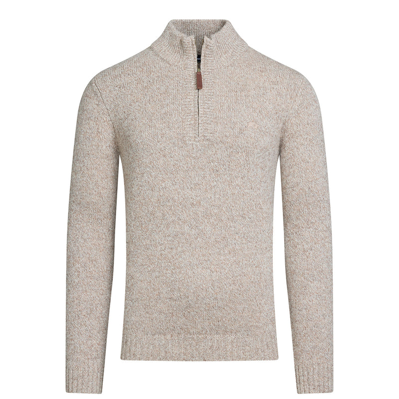 Chunky Fleck Quarter Zip Knit - Toast