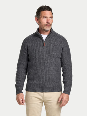 Chunky Textured Quarter Zip Knit - Dark Grey Marl