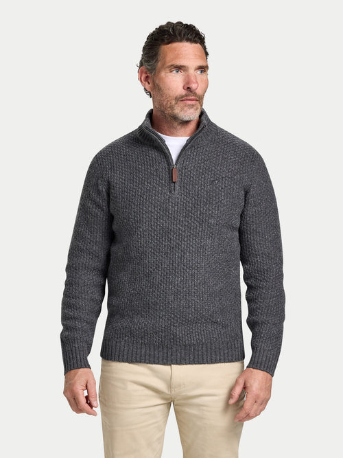 Chunky Textured Quarter Zip Knit - Dark Grey Marl