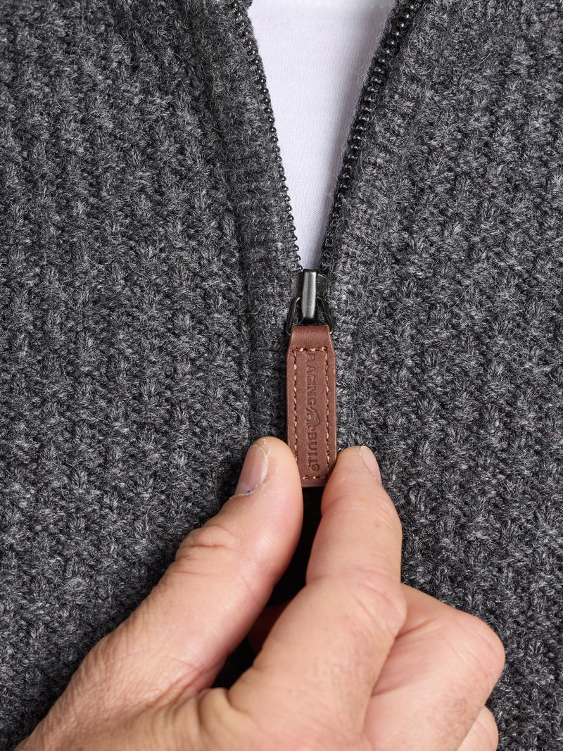 Chunky Textured Quarter Zip Knit - Dark Grey Marl