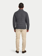 Chunky Textured Quarter Zip Knit - Dark Grey Marl