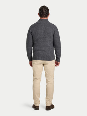 Chunky Textured Quarter Zip Knit - Dark Grey Marl