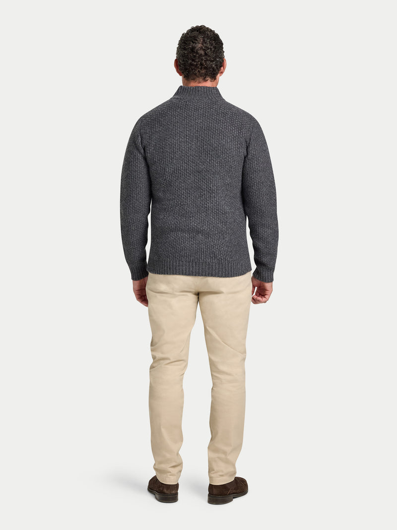 Chunky Textured Quarter Zip Knit - Dark Grey Marl