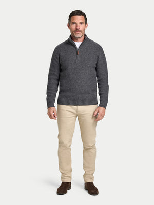 Chunky Textured Quarter Zip Knit - Dark Grey Marl