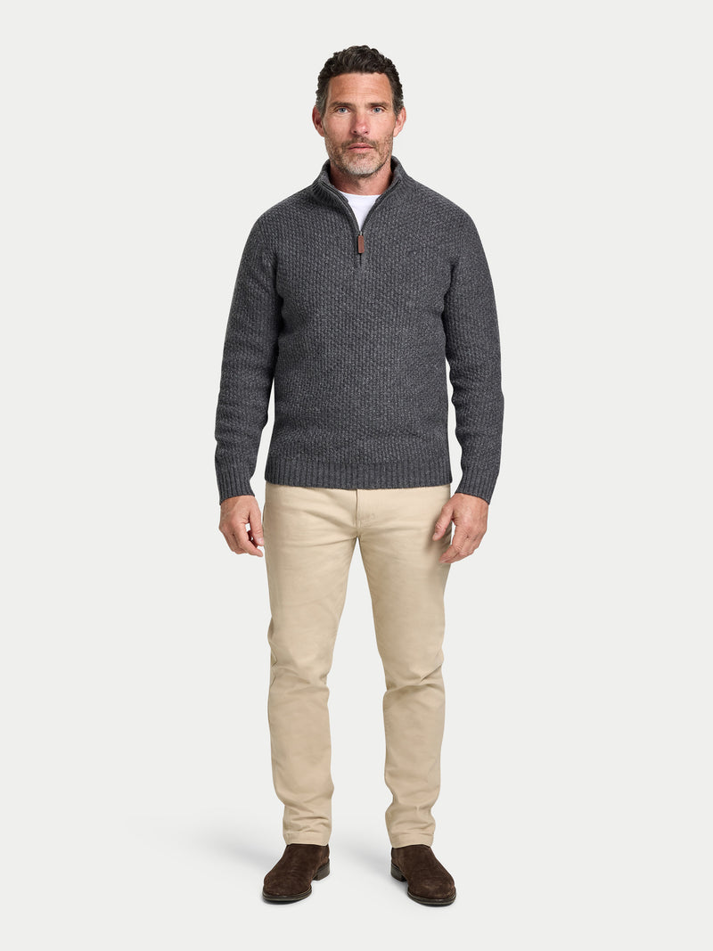 Chunky Textured Quarter Zip Knit - Dark Grey Marl