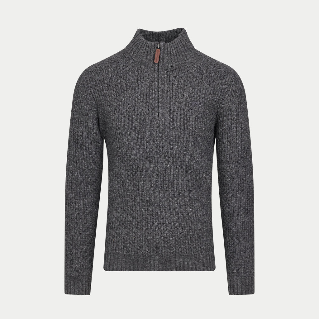 Chunky Textured Quarter Zip Knit - Dark Grey Marl