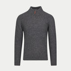 Chunky Textured Quarter Zip Knit - Dark Grey Marl