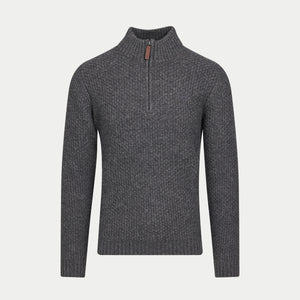 Chunky Textured Quarter Zip Knit - Dark Grey Marl