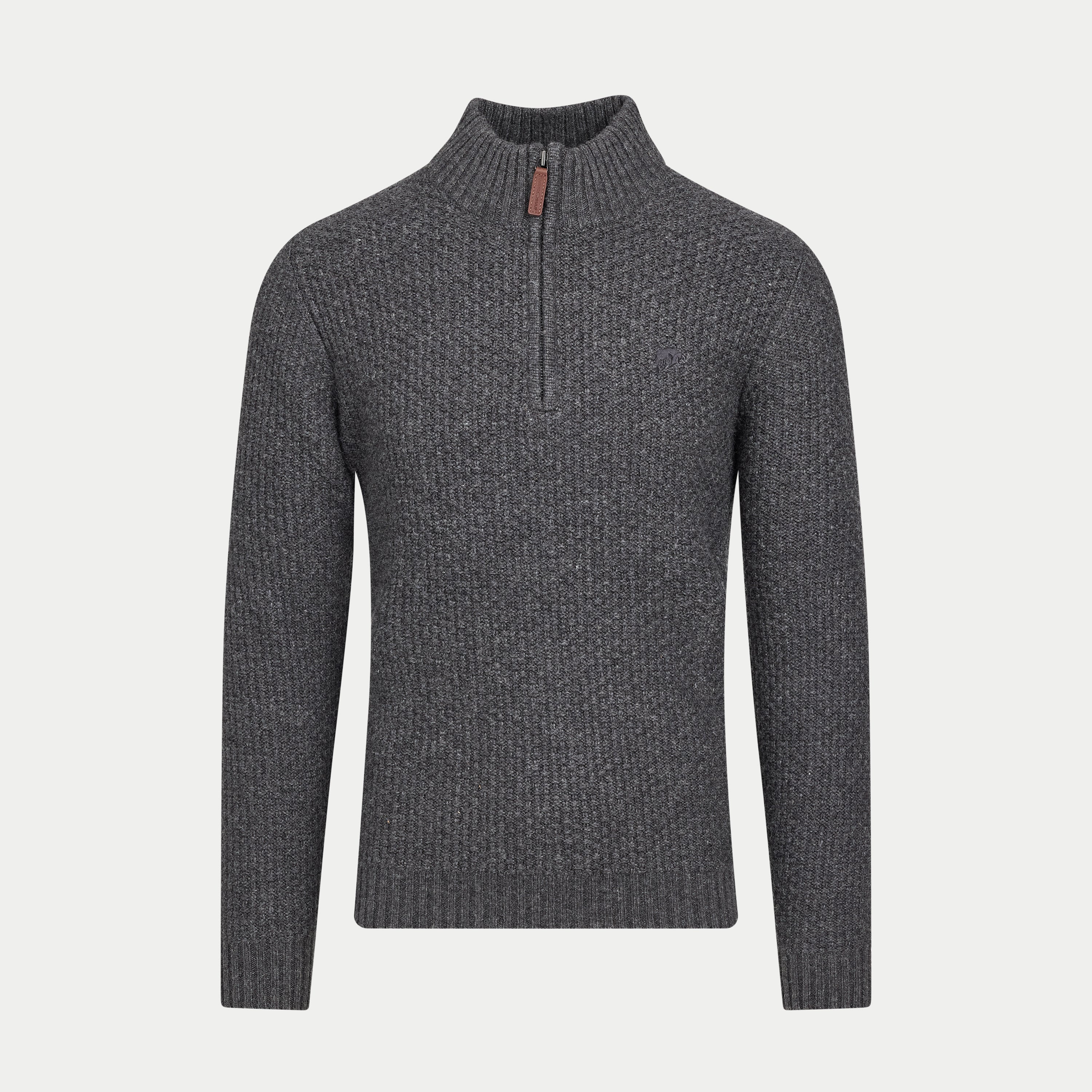 Chunky Textured Quarter Zip Knit - Dark Grey Marl