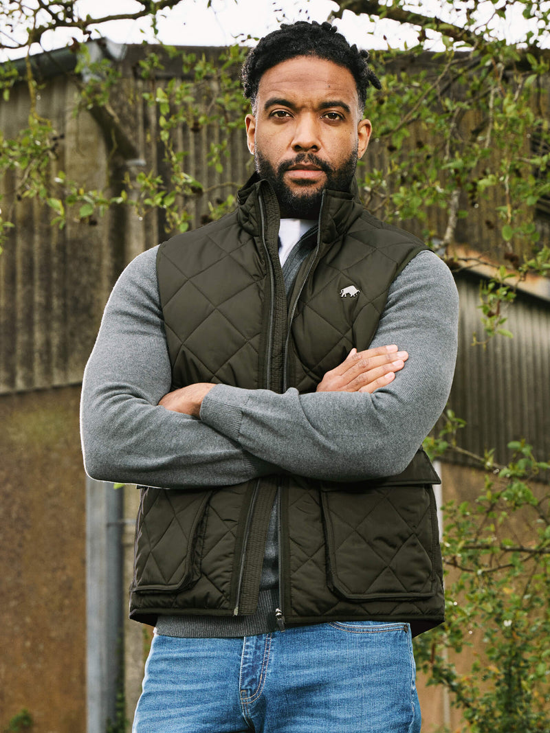 Patch Pocket Quilted Gilet - Khaki