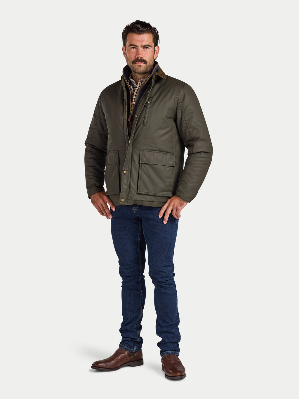 Wax Effect Cord Collar Jacket - Brown